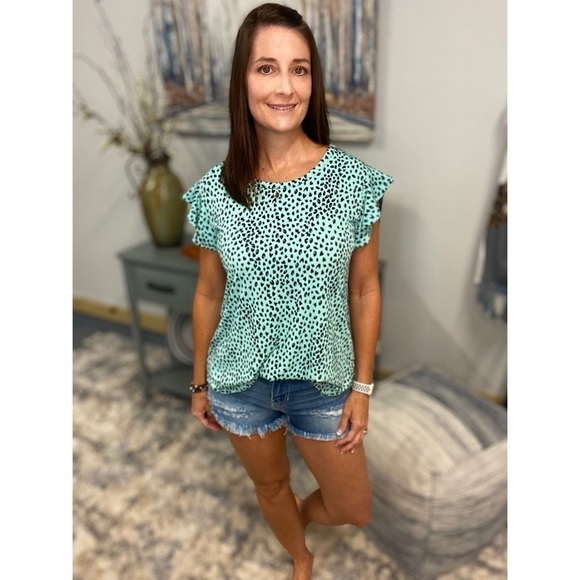 ❤️‍🔥Flutter Sleeve Small Leopard Print Mint Green 5020 - Picture 6 of 16